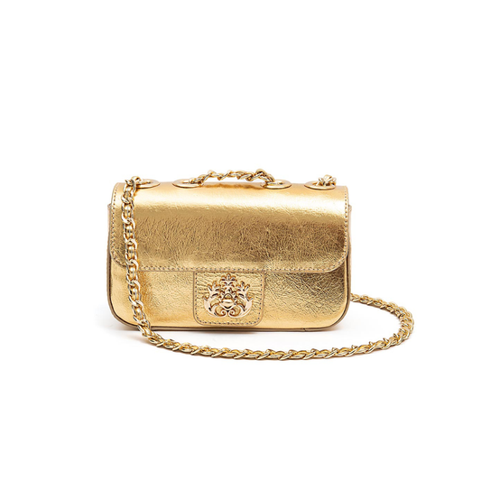 MINI ANNE BAGUETE COURO CRUSH OURO/OURO
