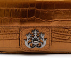 Mini Bolsa Anne Em Couro Natural NEW CROCO BRONZE ONIX