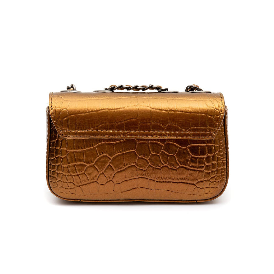 Mini Bolsa Anne Em Couro Natural NEW CROCO BRONZE ONIX