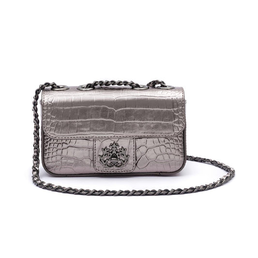 Mini Bolsa Anne Em Couro Natural Croco Roxy Onix