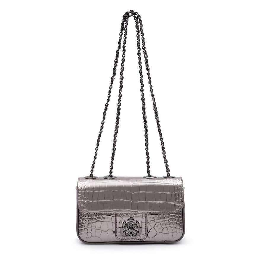 Mini Bolsa Anne Em Couro Natural Croco Roxy Onix