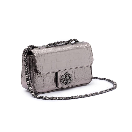 Mini Bolsa Anne Em Couro Natural Croco Roxy Onix