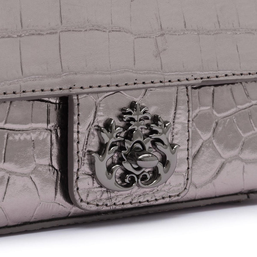 Mini Bolsa Anne Em Couro Natural Croco Roxy Onix