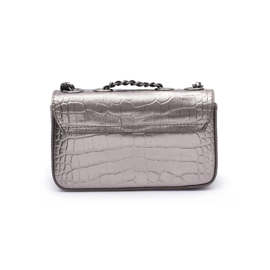 Mini Bolsa Anne Em Couro Natural Croco Roxy Onix
