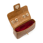 Mini Bolsa Anne Em Couro Natural Caiman Mel Ouro