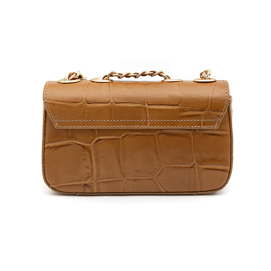 Mini Bolsa Anne Em Couro Natural Caiman Mel Ouro