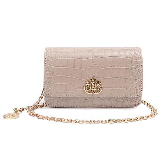 BOLSA CARTEIRA COM CORRENTE TRANSVERSAL FOREVER NEW CROCO NEVOA