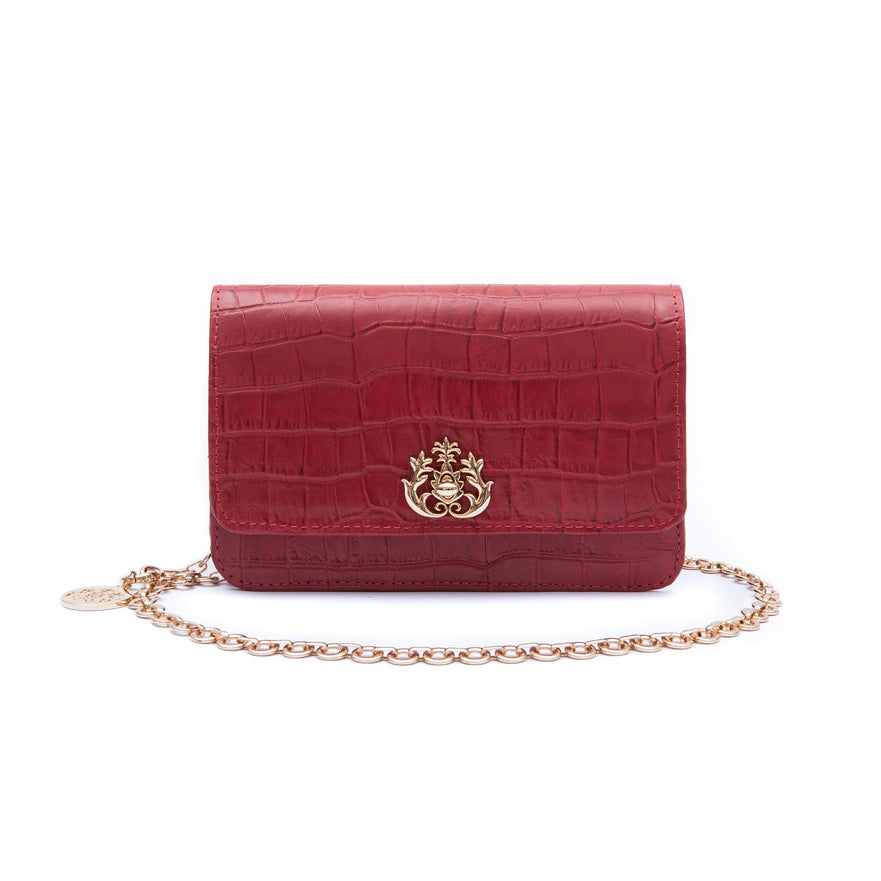 Bolsa Carteira Com Corrente Transversal Forever MAXI CROCO VERMELHO