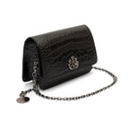 BOLSA CARTEIRA COM CORRENTE TRANSVERSAL FOREVER NEW CROCO PRETO ONIX