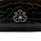 BOLSA CARTEIRA COM CORRENTE TRANSVERSAL FOREVER NEW CROCO PRETO ONIX