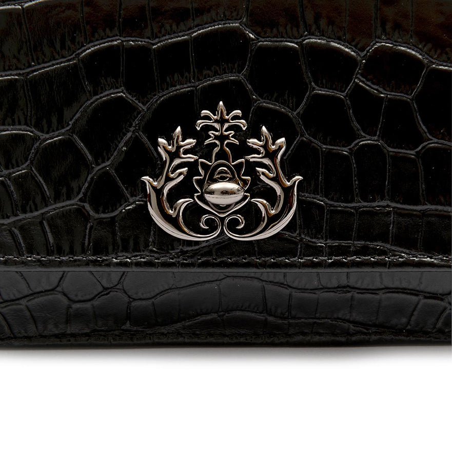 BOLSA CARTEIRA COM CORRENTE TRANSVERSAL FOREVER NEW CROCO PRETO ONIX