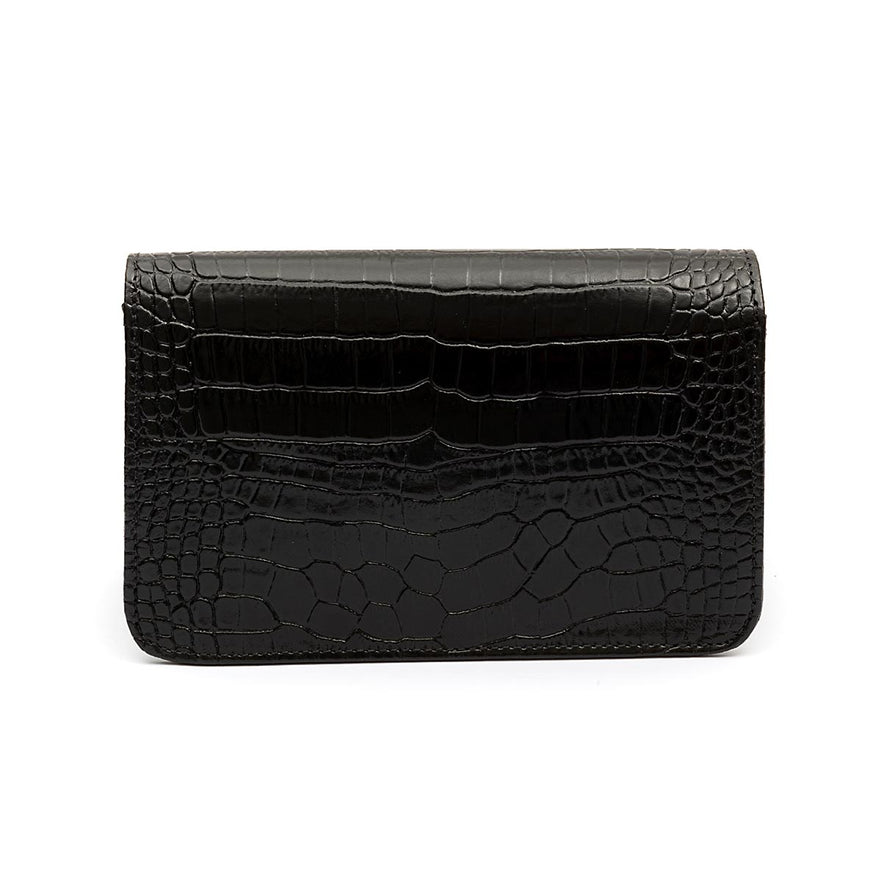 BOLSA CARTEIRA COM CORRENTE TRANSVERSAL FOREVER NEW CROCO PRETO ONIX