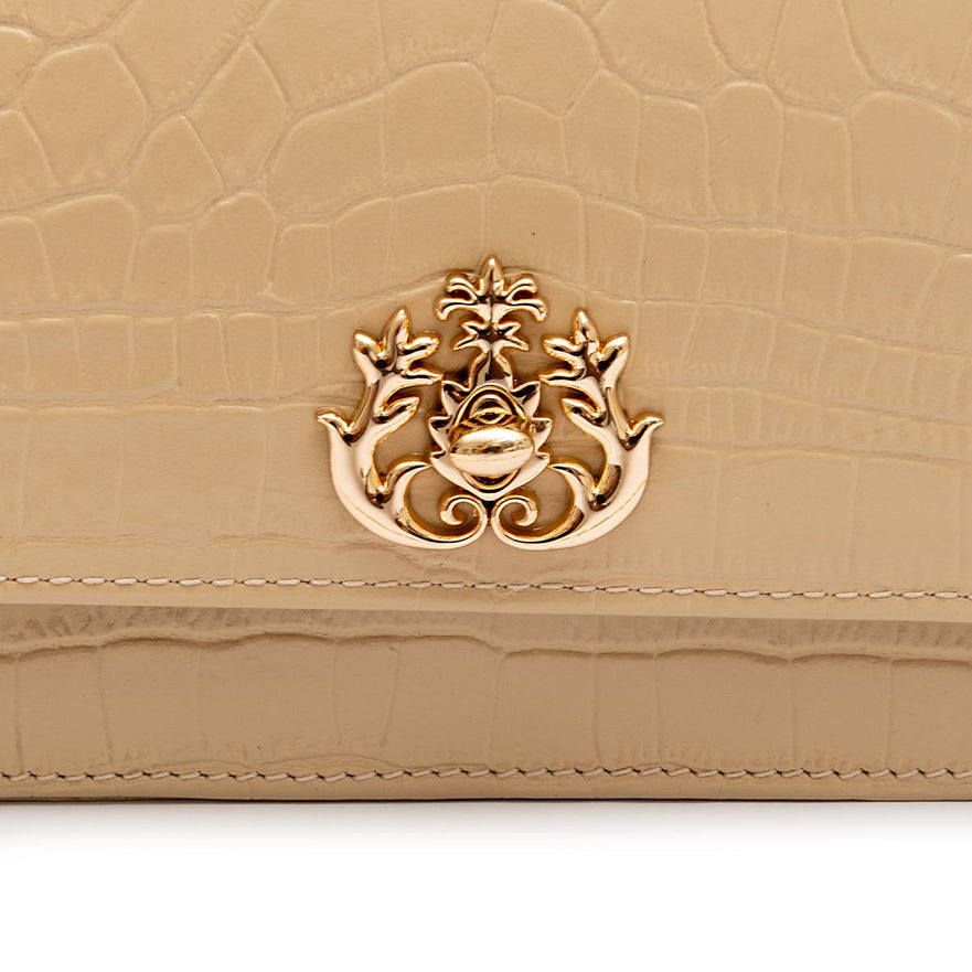 BOLSA CARTEIRA FOREVER NEW CROCO NATA OURO
