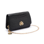 BOLSA CARTEIRA COM CORRENTE TRANSVERSAL FOREVER NEW CROCO PRETO OURO