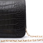 BOLSA CARTEIRA COM CORRENTE TRANSVERSAL FOREVER NEW CROCO PRETO OURO