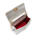 BOLSA CARTEIRA COM CORRENTE TRANSVERSAL FOREVER NEW CROCO PRATA OURO