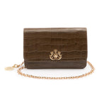 BOLSA CARTEIRA COM CORRENTE TRANSVERSAL MAXI CROCO OLIVA