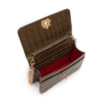 BOLSA CARTEIRA COM CORRENTE TRANSVERSAL MAXI CROCO OLIVA