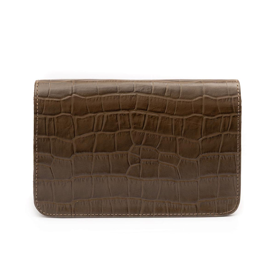 BOLSA CARTEIRA COM CORRENTE TRANSVERSAL MAXI CROCO OLIVA