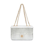 BOLSA ANNE JUMBO EM COURO NATURAL NEW CROCO PRATA OURO