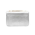 BOLSA ANNE JUMBO EM COURO NATURAL NEW CROCO PRATA OURO