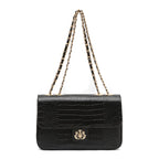 BOLSA ANNE JUMBO EM COURO NATURAL NEW CROCO PRETO OURO