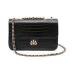 BOLSA ANNE JUMBO EM COURO NATURAL NEW CROCO PRETO OURO