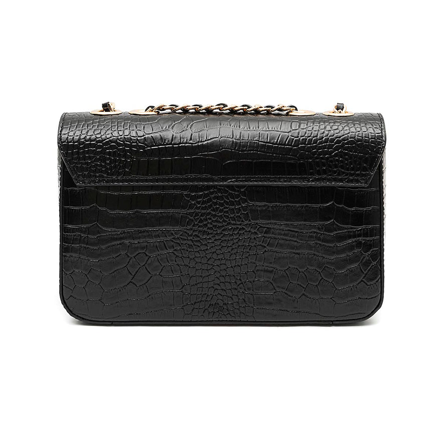 BOLSA ANNE JUMBO EM COURO NATURAL NEW CROCO PRETO OURO