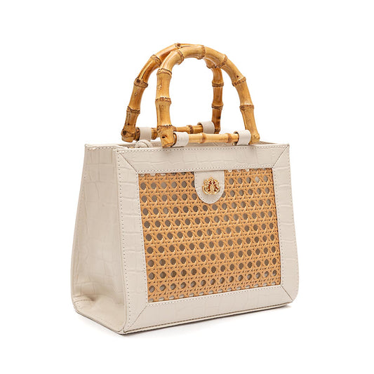 BOLSA DIANA MÉDIA PALHA SEXTAVADA E COURO MAXI CROCO CHANTILY