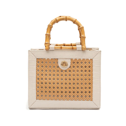 BOLSA DIANA MÉDIA PALHA SEXTAVADA E COURO MAXI CROCO CHANTILY