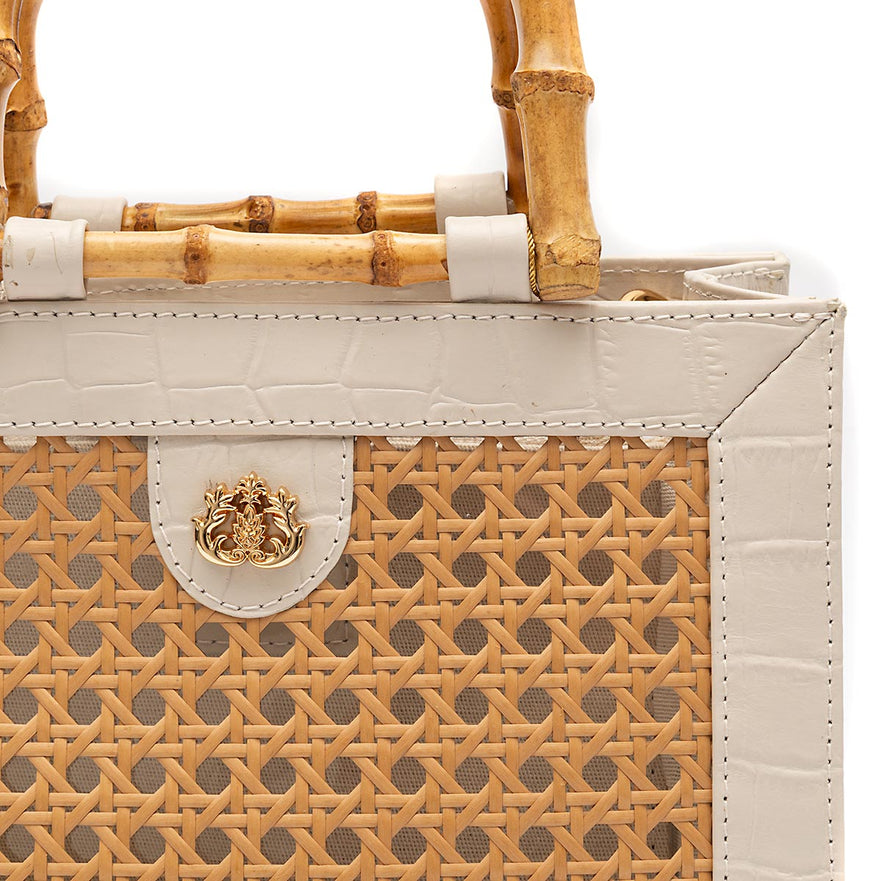 DIANA MEDIUM RAFFIA HEXAGONAL BAG MAXI CROC LEATHER CHANTILLY