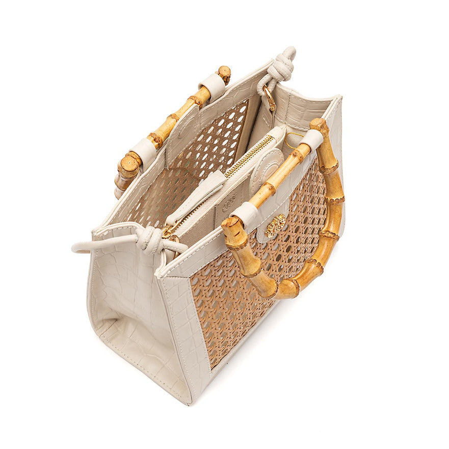 DIANA MEDIUM RAFFIA HEXAGONAL BAG MAXI CROC LEATHER CHANTILLY
