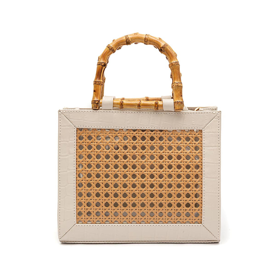 DIANA MEDIUM RAFFIA HEXAGONAL BAG MAXI CROC LEATHER CHANTILLY