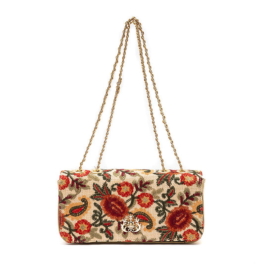 BOLSA ANNE ALONGADA FIORI BORDADA FRIDA OURO
