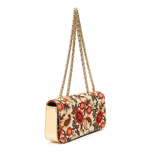 BOLSA ANNE ALONGADA FIORI BORDADA FRIDA OURO