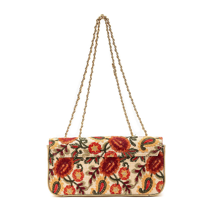 BOLSA ANNE ALONGADA FIORI BORDADA FRIDA OURO