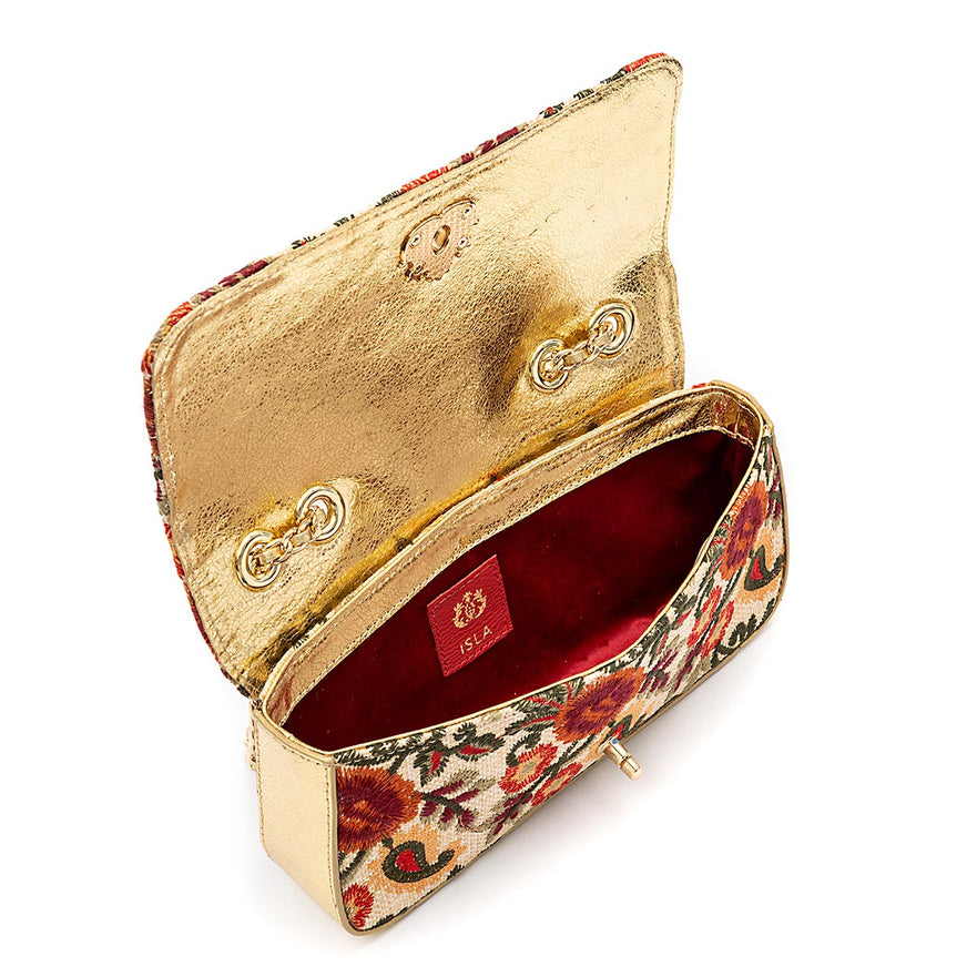 BOLSA ANNE ALONGADA FIORI BORDADA FRIDA OURO