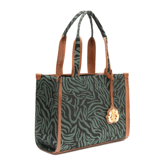MAXI TOTE EM PALHA ANIMALIER ZEBRA VERDE