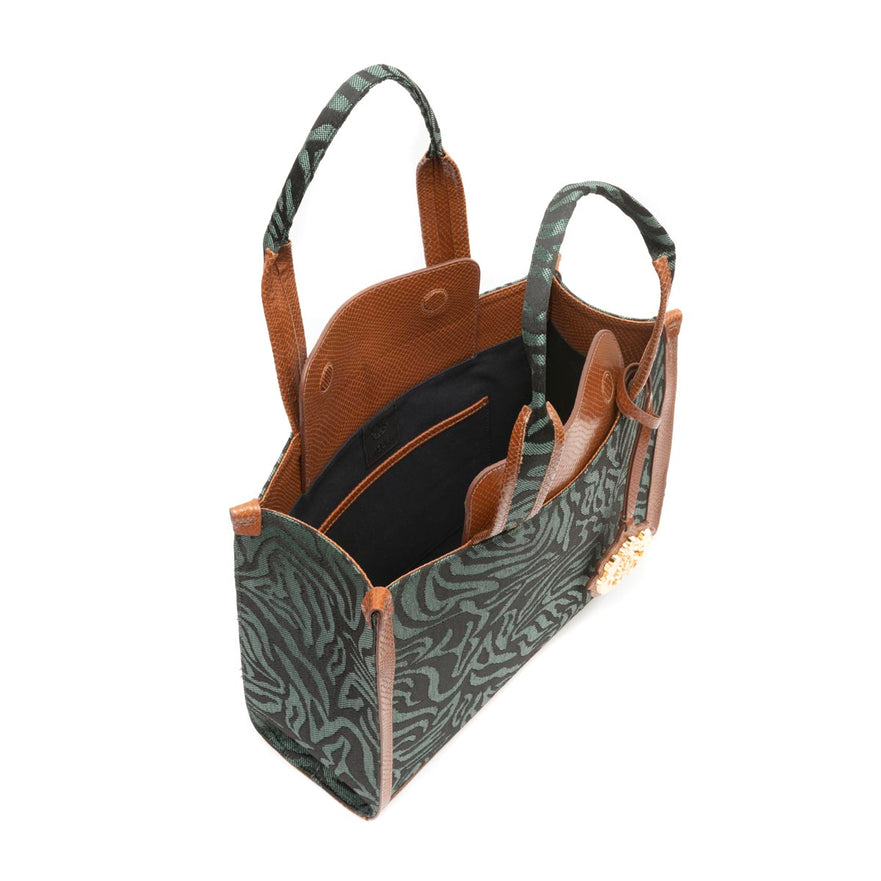 MAXI TOTE EM PALHA ANIMALIER ZEBRA VERDE