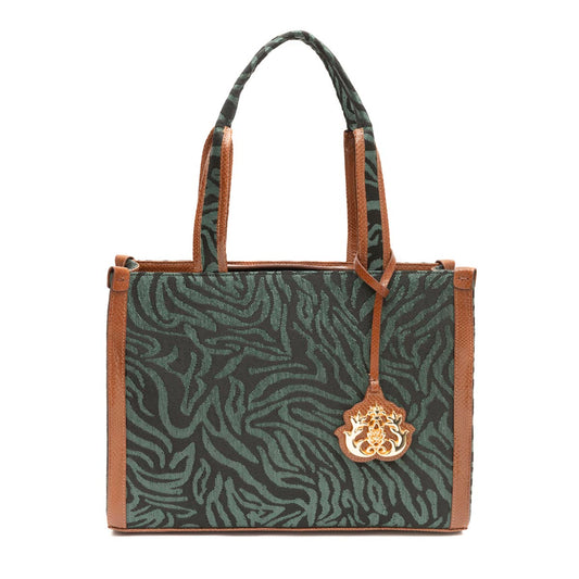 MAXI TOTE EM PALHA ANIMALIER ZEBRA VERDE