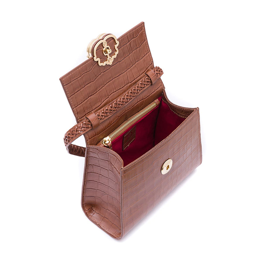 Bolsa Top Handle Média MAXI CROCO PECAN