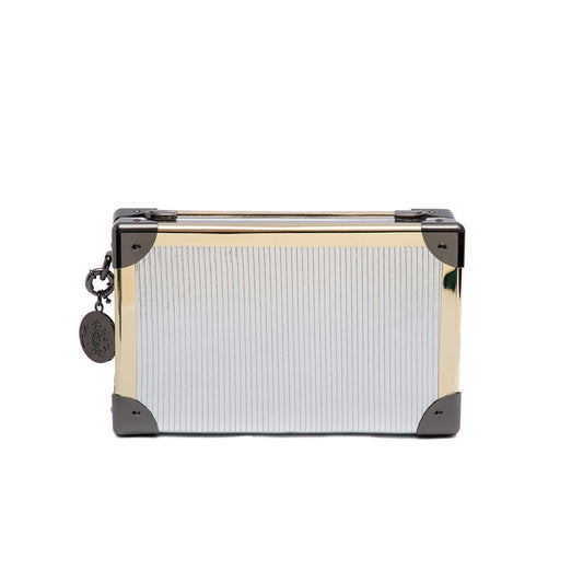 CLUTCH  TRUNK COURO METALIZADO SPECCHIO PRATA