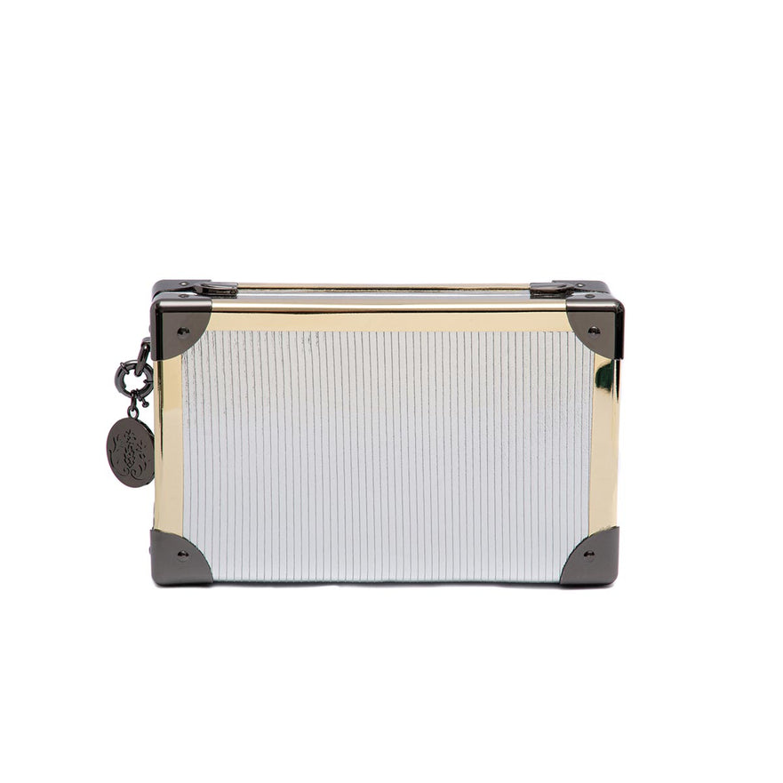 CLUTCH  TRUNK COURO METALIZADO SPECCHIO PRATA