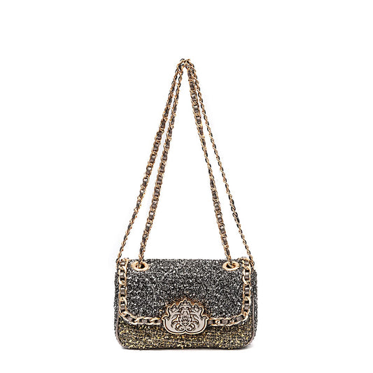 BOLSA MINI BAGUETE TWEED GLAM ROXY OURO