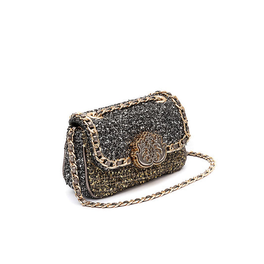 BOLSA MINI BAGUETE TWEED GLAM ROXY OURO