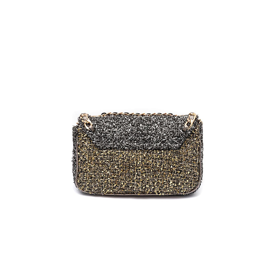 BOLSA MINI BAGUETE TWEED GLAM ROXY OURO