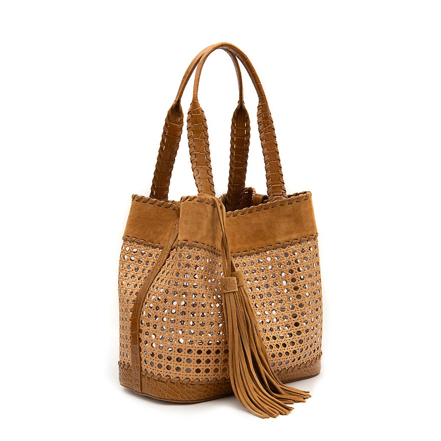 BOLSA TOTE PALHA SEXTVADA GRANDE CAMURÇA CAIMAN MEL