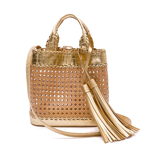 BOLSA TOTE PALHA SEXTAVADA MÉDIA NEW CROCO NEW GOLD