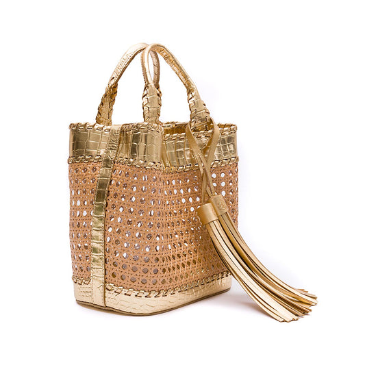 BOLSA TOTE PALHA SEXTAVADA MÉDIA NEW CROCO NEW GOLD