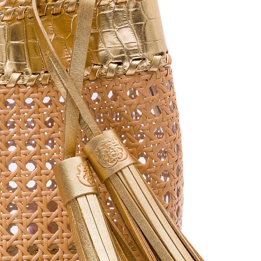 BOLSA TOTE PALHA SEXTAVADA MÉDIA NEW CROCO NEW GOLD